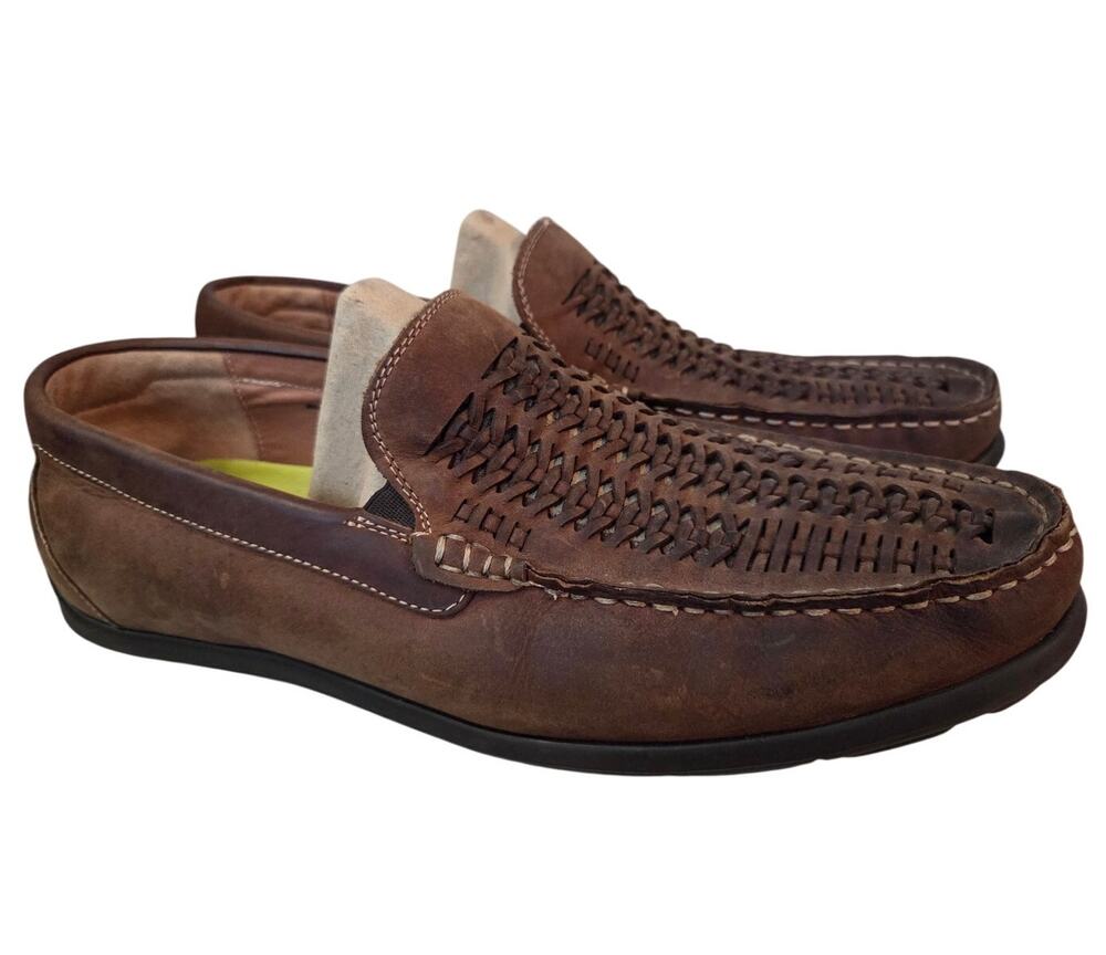 Florsheim 10.5 Woven Leather Loafers Brown Moc Toe Ortholite Dress Shoes